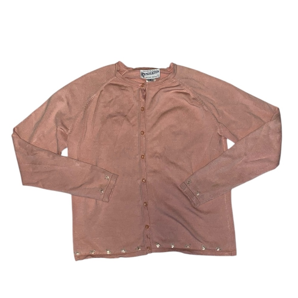 vintage pink button up silk cardigan with embroidered floral details